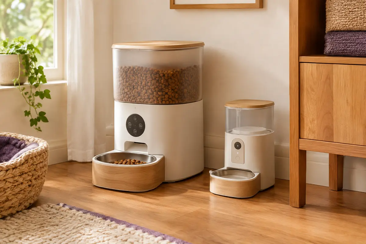 Distributeurs automatiques de nourriture pour chat dans un coin repas