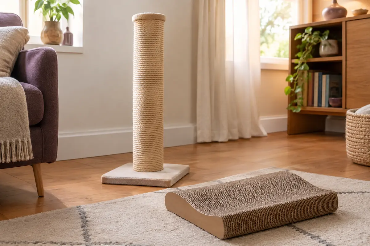 Griffoirs vertical et horizontal installés dans un coin calme et dégagé d’un salon