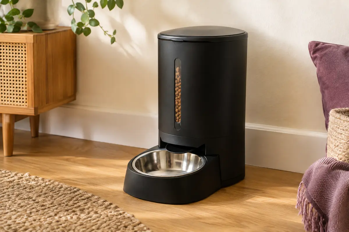 Distributeur automatique de croquettes noir Faroro avec réservoir vertical et gamelle en acier inoxydable