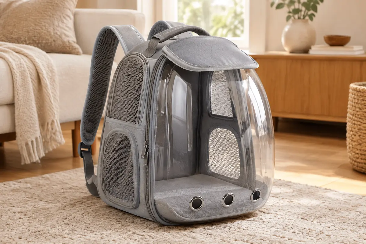 Sac à dos bulle gris pour chat avec coque transparente, fenêtres en maille et pare-soleil réglable