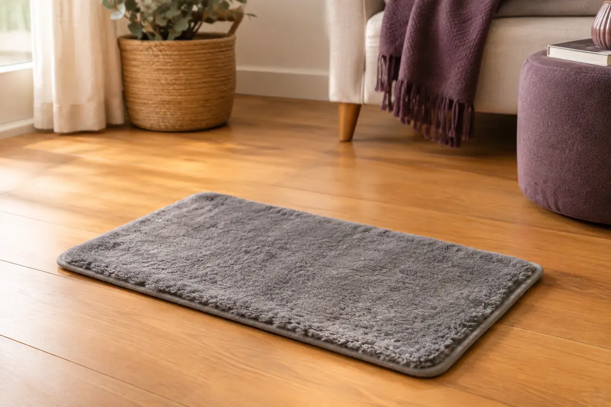 Tapis réversible gris pour chat, avec une face polaire et une face lisse effet soie glacée